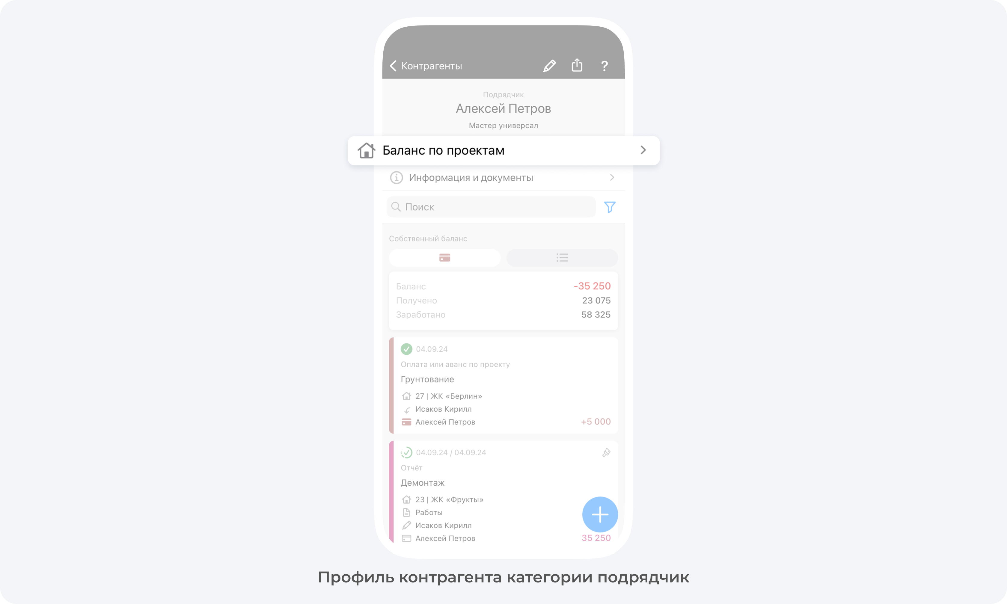 Профиль контрагента категории подрядчик