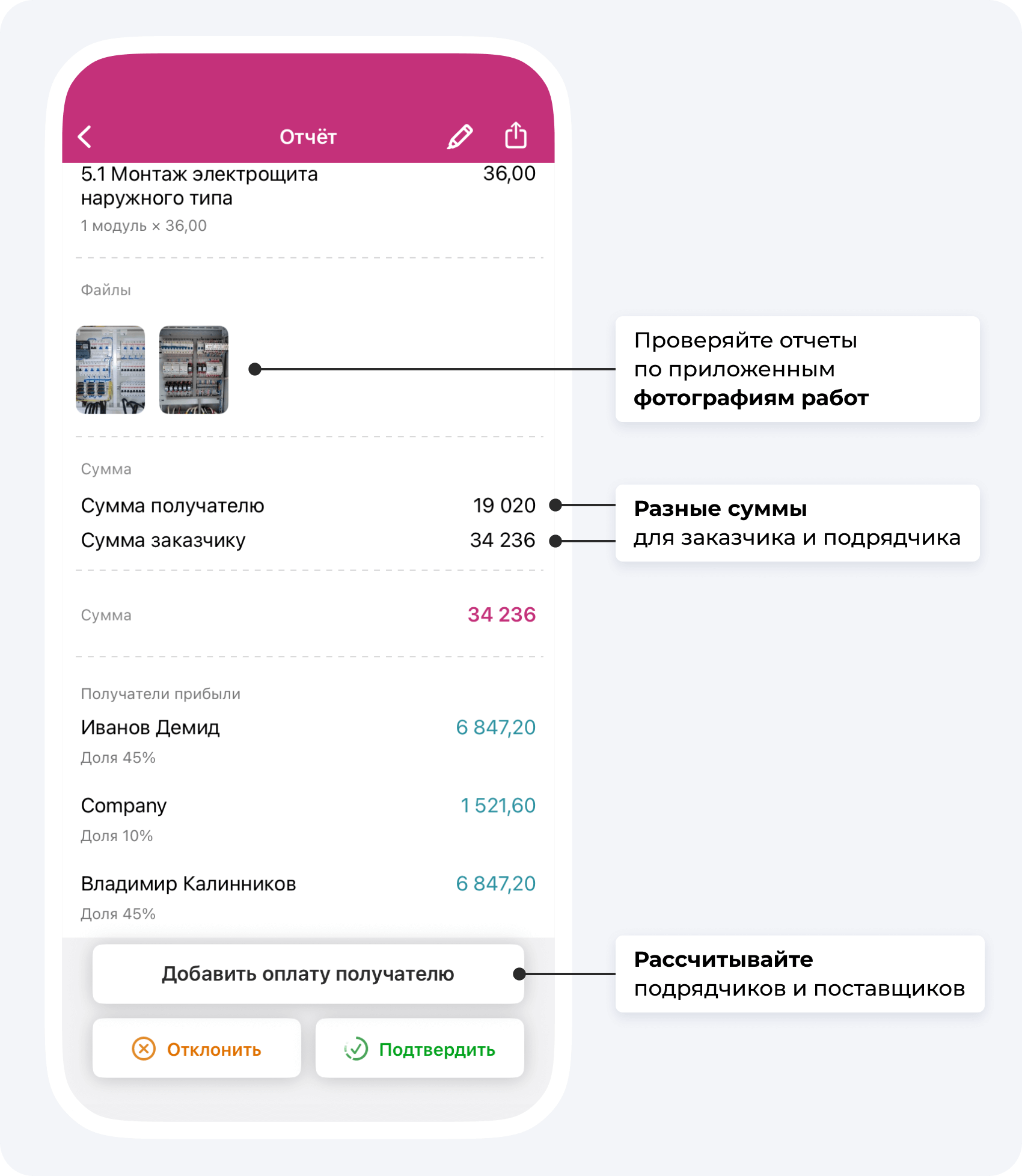 Событие Отчёт в Приложении 101
